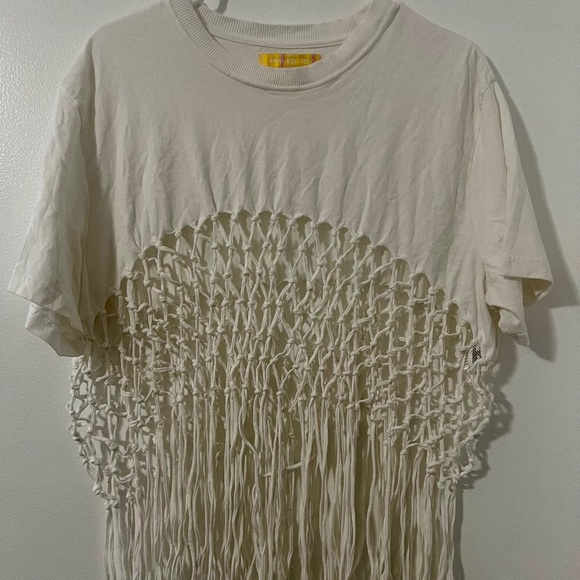 Urban Outfitters White Fringe Tee Shirt - Picture 1 of 3
